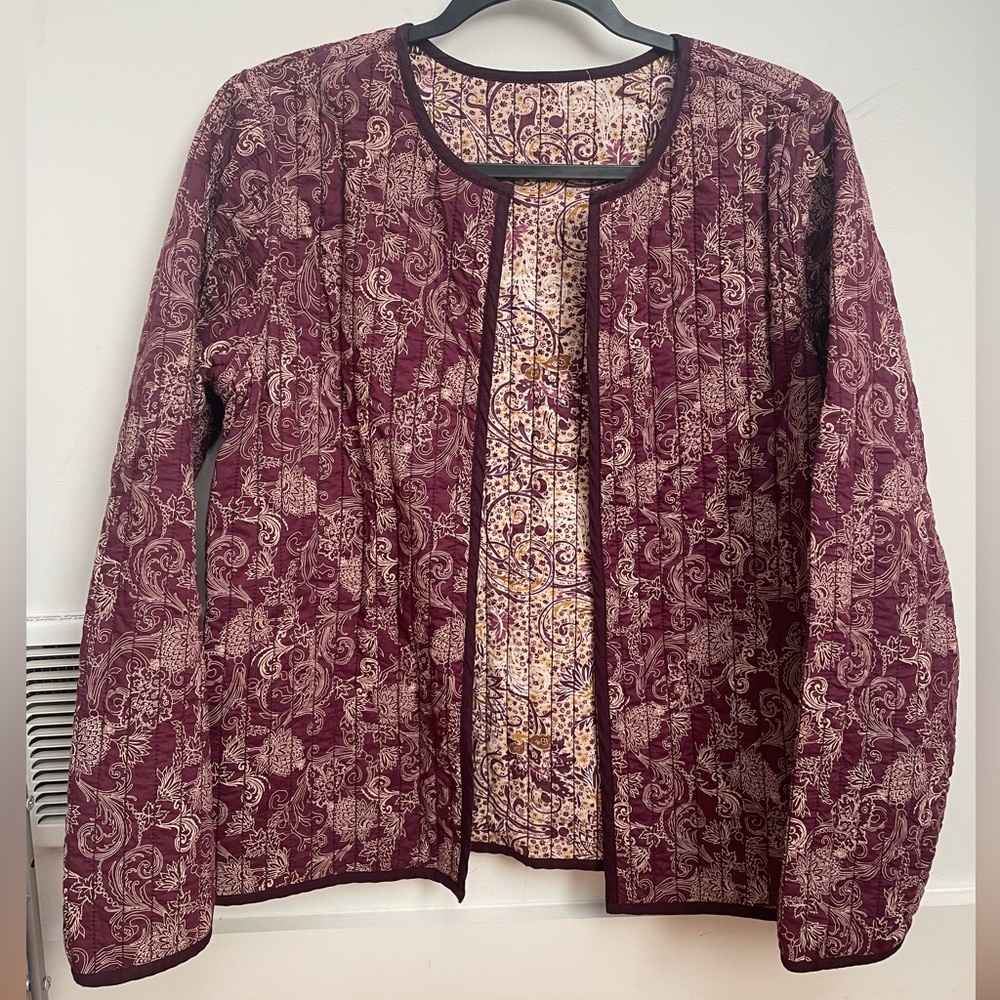 J. Jill Pure Jill reversible purple and cream paisley printed cotton jacket